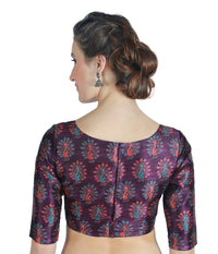 X3 Women's Peacock Print Polyester Elbow Length Sleeves Saree Blouse