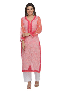Ada Women's Hand Embroidered Faux Georgette Lucknowi Chikankari Kurti with Slip