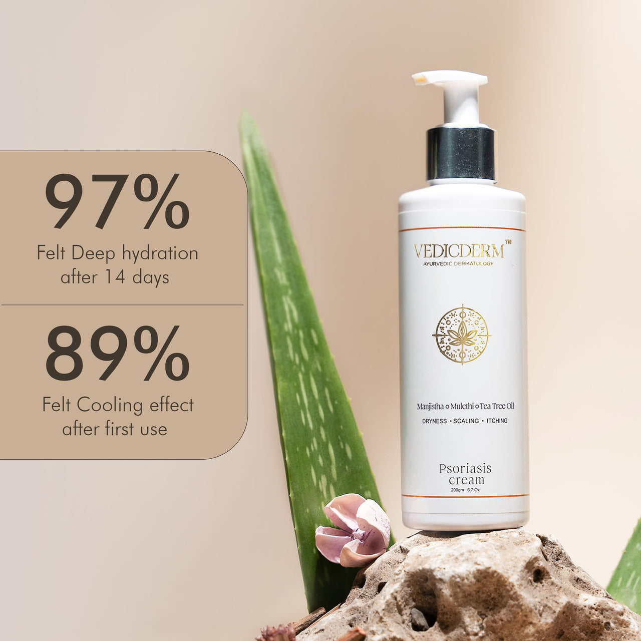 VEDICDERM Psoréa Cream with 2% Bakuchi Extract Skin Barrier Repair | Itching and Dryness Control | Natural, Chemical Free Formula for Psoriatic skin (200ml, Pack of 1)