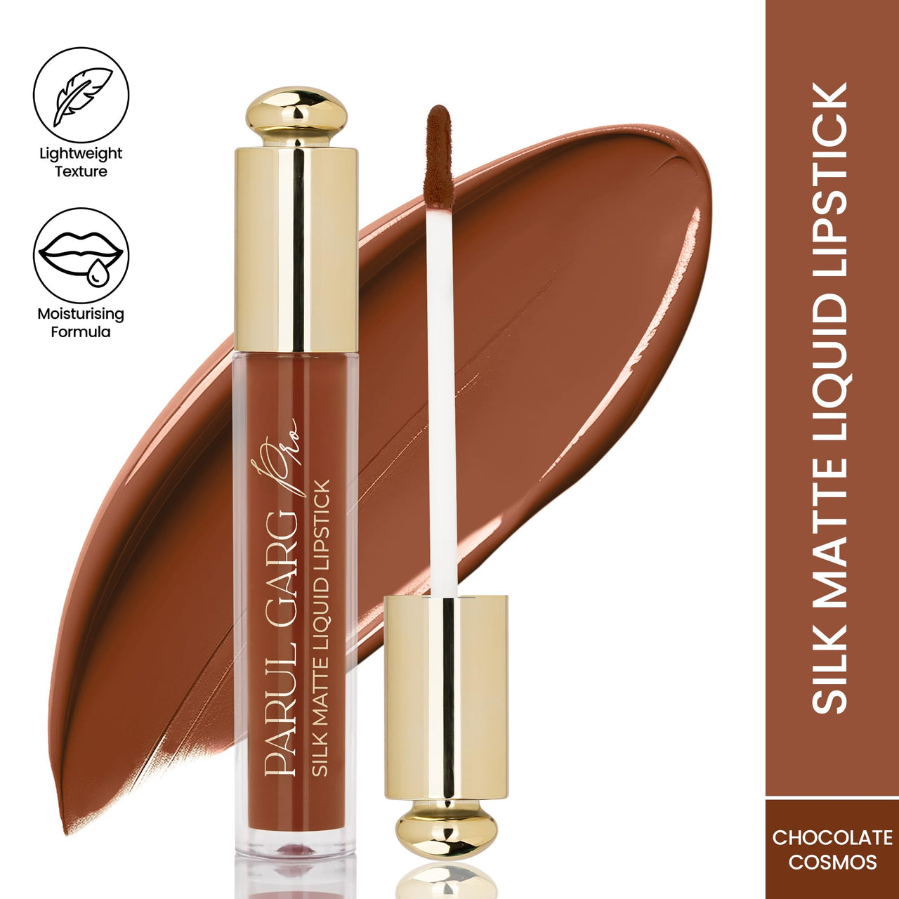 Parul Garg Beauty Silk Matte Liquid Lipstick | Long-Lasting & Smudge-Proof | Soft Matte Finish | Vegan & Clean Beauty | Hydrates with Shea Butter & Vitamin E | Shade: Chocolate Cosmos 03 - Deep Brown, 3ml