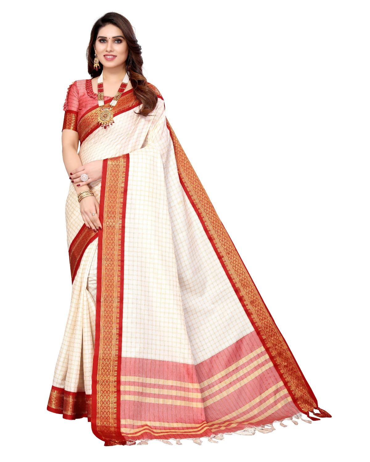 Tarshika Women's Cotton Silk Handloom Weaving Silk Saree With Rich Contrast Pallu(COTTON SILK SAREE_04)