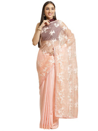 AKHILAM Women's Organza Net Embroidered Saree With Blouse Piece