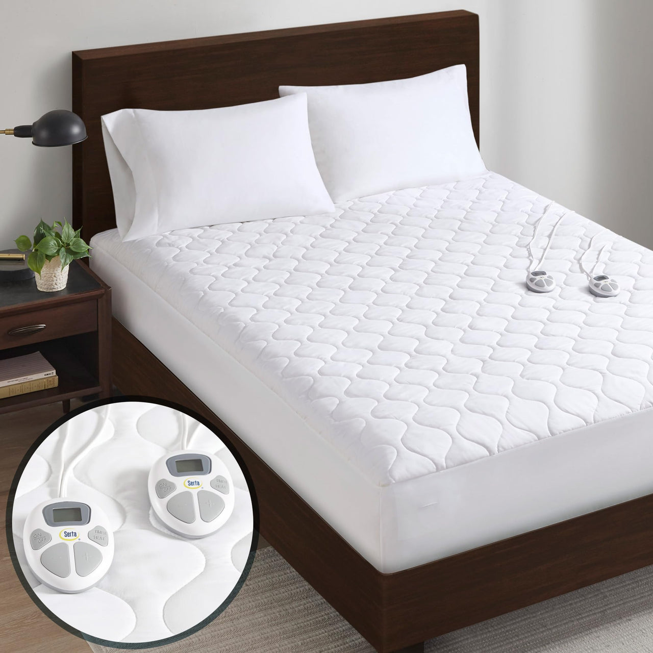 Serta Heated Mattress Pad Twin Size - Electric Mattress Pad, 10 Heat Setting Controller, Auto Shut Off Timer, Deep Elastic Pocket, Up to 17" Mattress, ETL Certified, Machine Wash, Twin, White