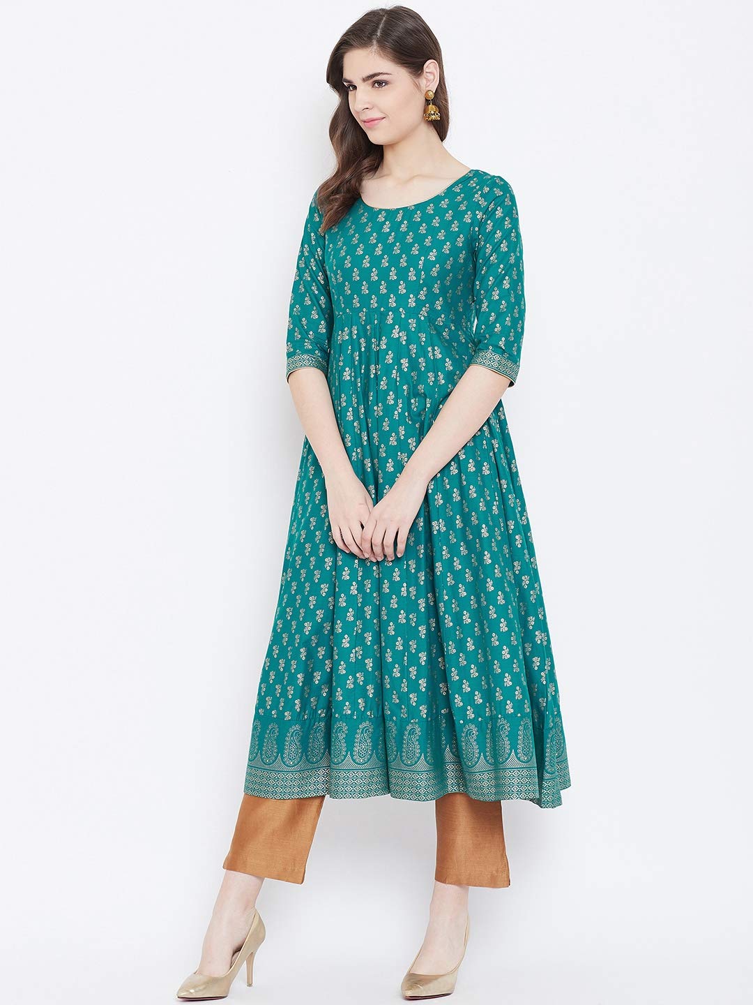 "PH" POSHAKHUB Adorable Women's Soft Cotton Printed Cap Sleeve Anarka Kurti