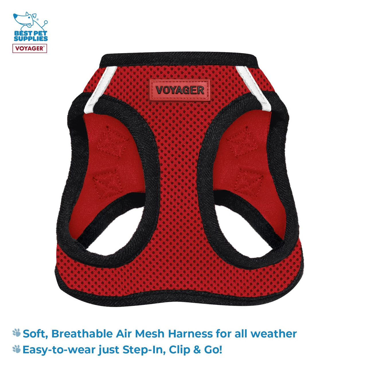 Voyager Step-in Air All Weather Mesh Harness and Reflective Dog 5 ft Leash Combo with Neoprene Handle, for Small, Medium and Large Breed Puppies by Best Pet Supplies - Red/Black Trim, Large Harness Leash Bundle (Red/Black Trim) L (Chest: 18 - 20.5")