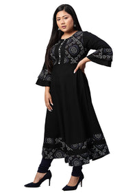 Yash Gallery Women's Cotton Slub Bandhej Printed Anarkali Kurta for Women