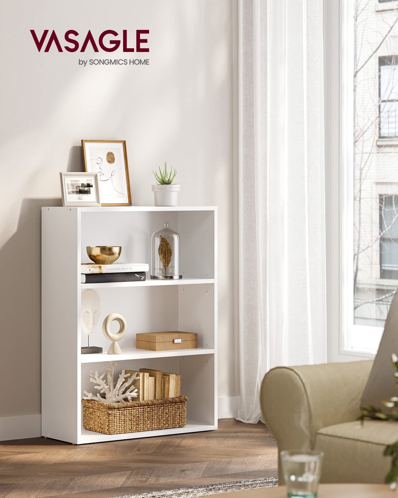 VASAGLE Bookshelf, 23.6 Inches Wide, 4-Tier Open Bookcase with Adjustable Storage Shelves, Floor Standing Unit, Cloud White ULBC164T14 1 Pack 4 Tiers (23.6"W x 42.4"H)