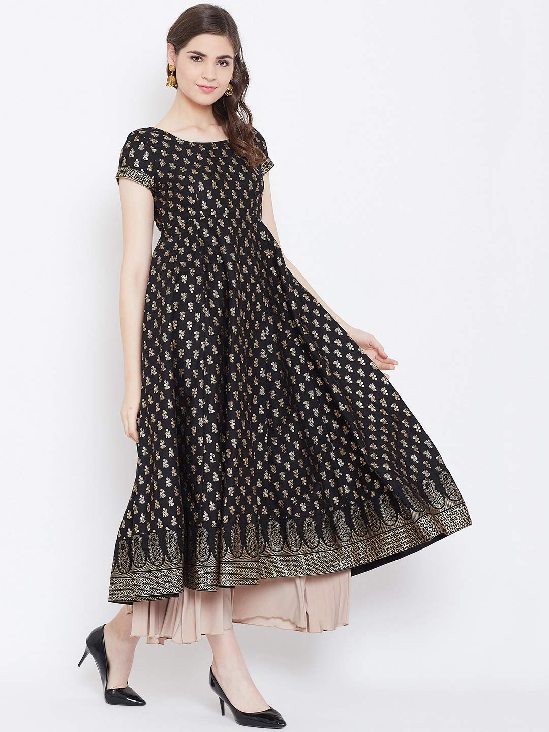 "PH" POSHAKHUB Adorable Women's Soft Cotton Printed Cap Sleeve Anarka Kurti