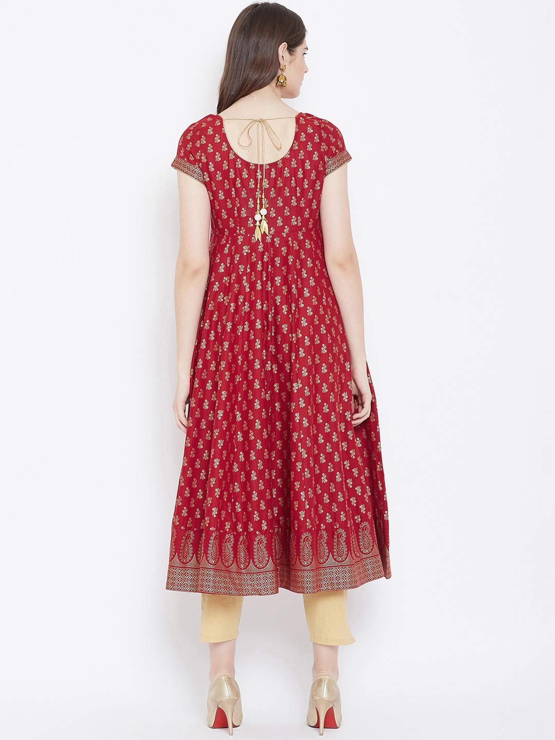 "PH" POSHAKHUB Adorable Women's Soft Cotton Printed Cap Sleeve Anarka Kurti