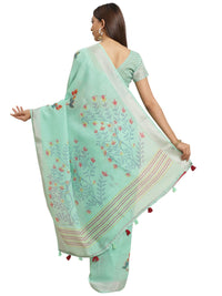 AKHILAM Women's Linen Geometric Saree With Unstitched Boluse Piece