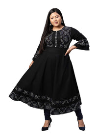Yash Gallery Women's Cotton Slub Bandhej Printed Anarkali Kurta for Women