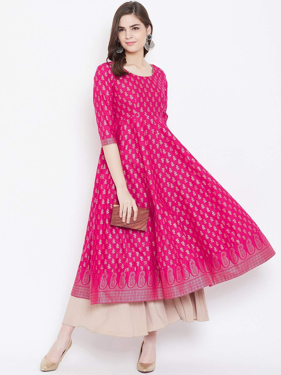 "PH" POSHAKHUB Adorable Women's Soft Cotton Printed Cap Sleeve Anarka Kurti