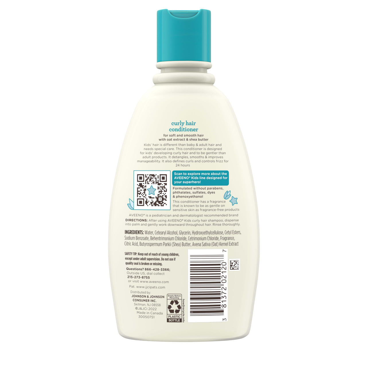 Aveeno Baby Kids Curly Hair Conditioner With Oat Extract & Shea Butter, Gently Nourishes & Hydrates For Defined Curls, Tear-Free & Suitable For Sensitive Skin, Hypoallergenic, 12 Fl. Oz, 1 Count