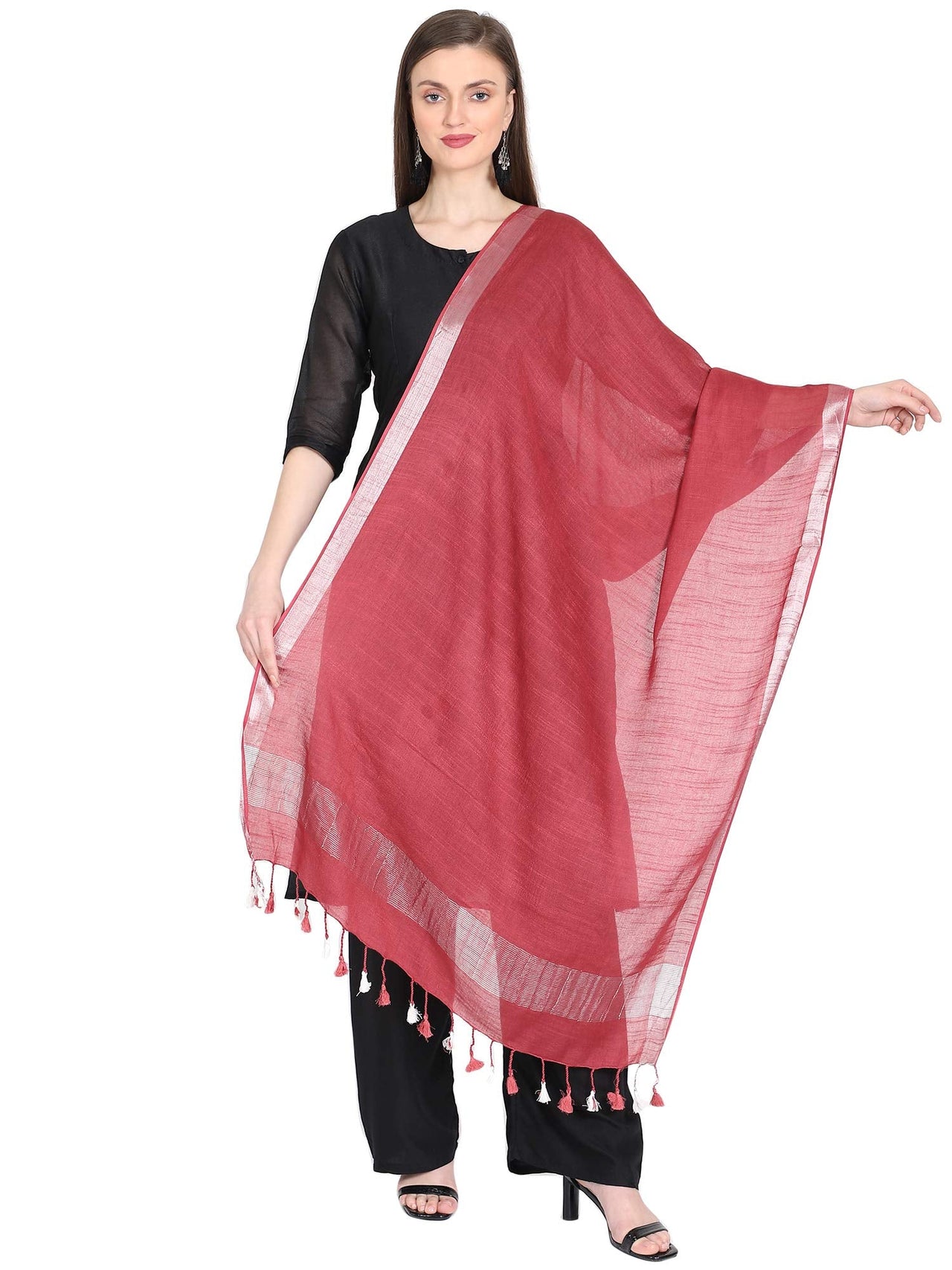THE WEAVE TRAVELLER Women's Solid Cotton Blend Dupatta