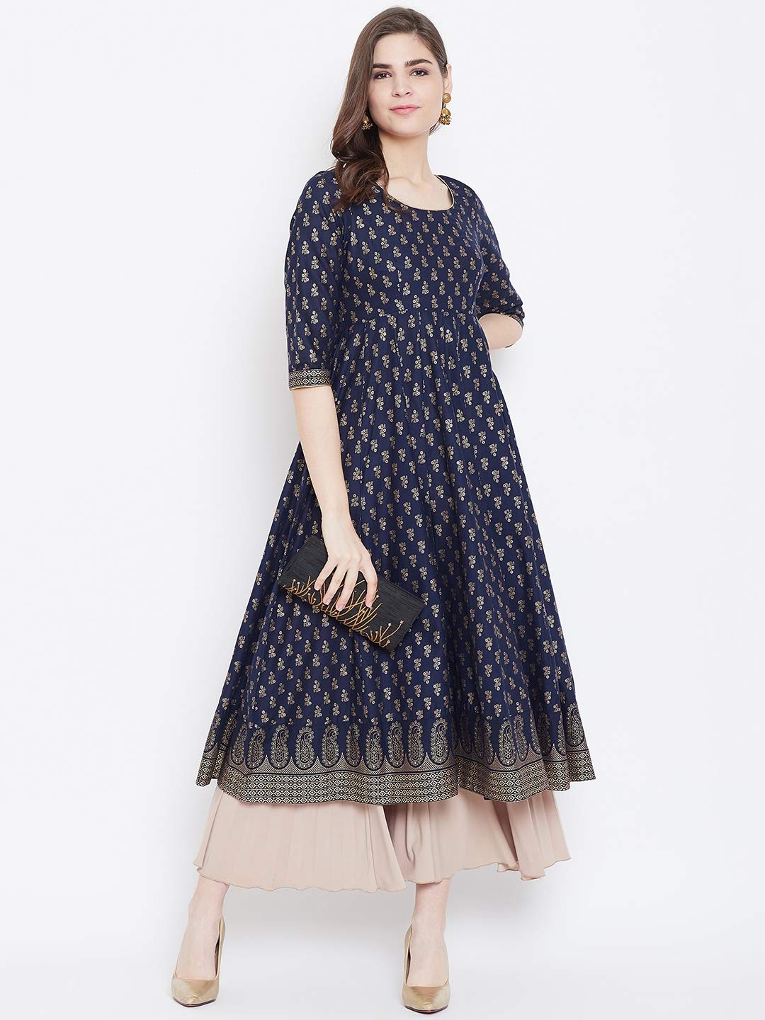 "PH" POSHAKHUB Adorable Women's Soft Cotton Printed Cap Sleeve Anarka Kurti