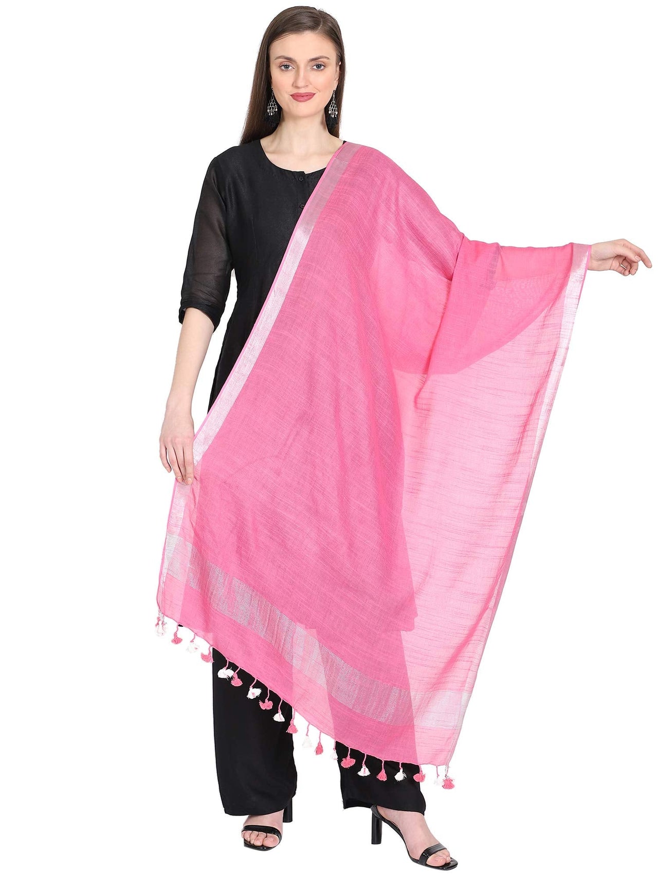 THE WEAVE TRAVELLER Women's Solid Cotton Blend Dupatta