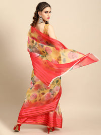 AKHILAM Women's Knit Floral Printed Organza Saree with Unstitched Blouse Piece (FF0SAGE10_Parent)