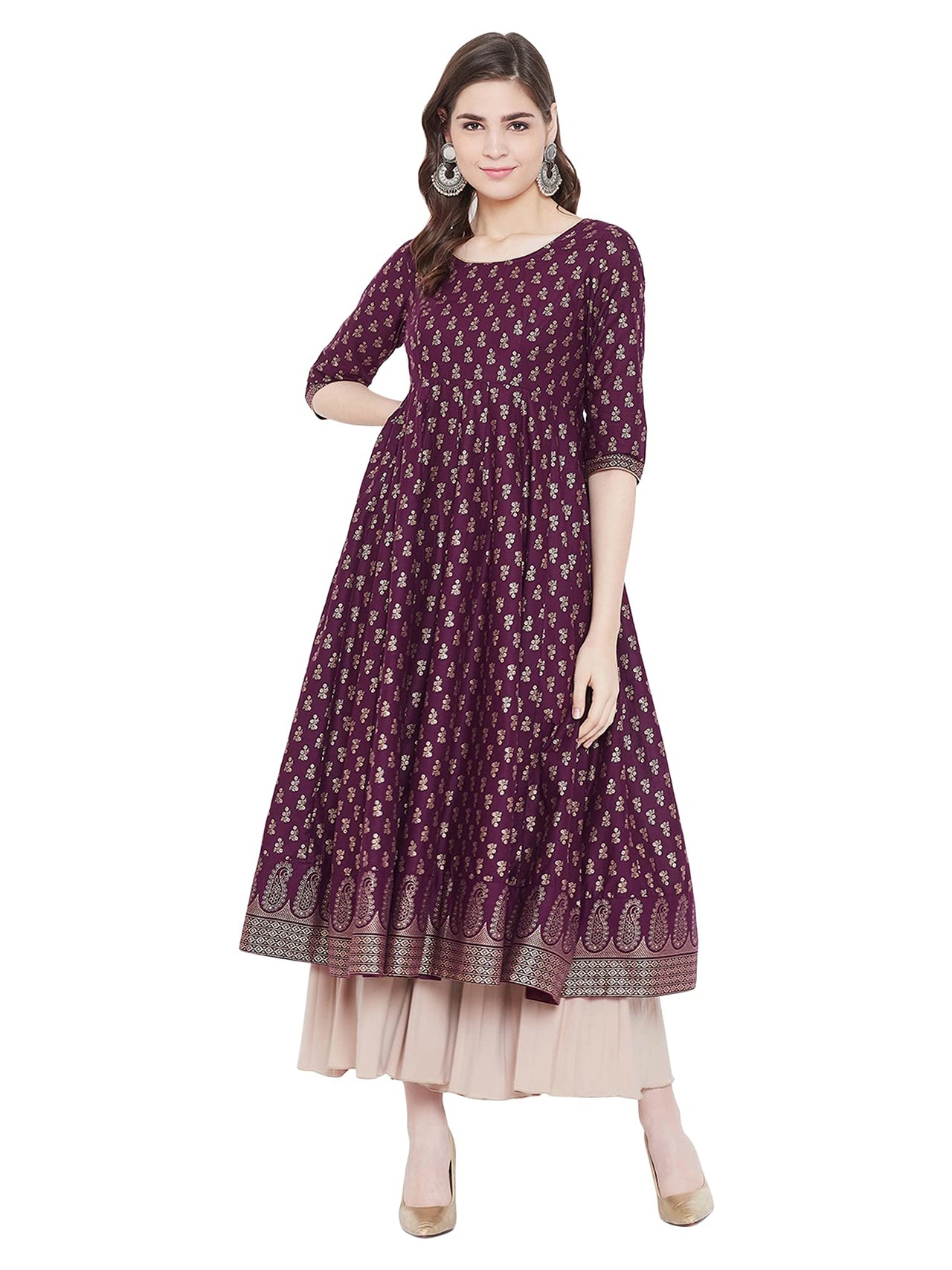 "PH" POSHAKHUB Adorable Women's Soft Cotton Printed Cap Sleeve Anarka Kurti