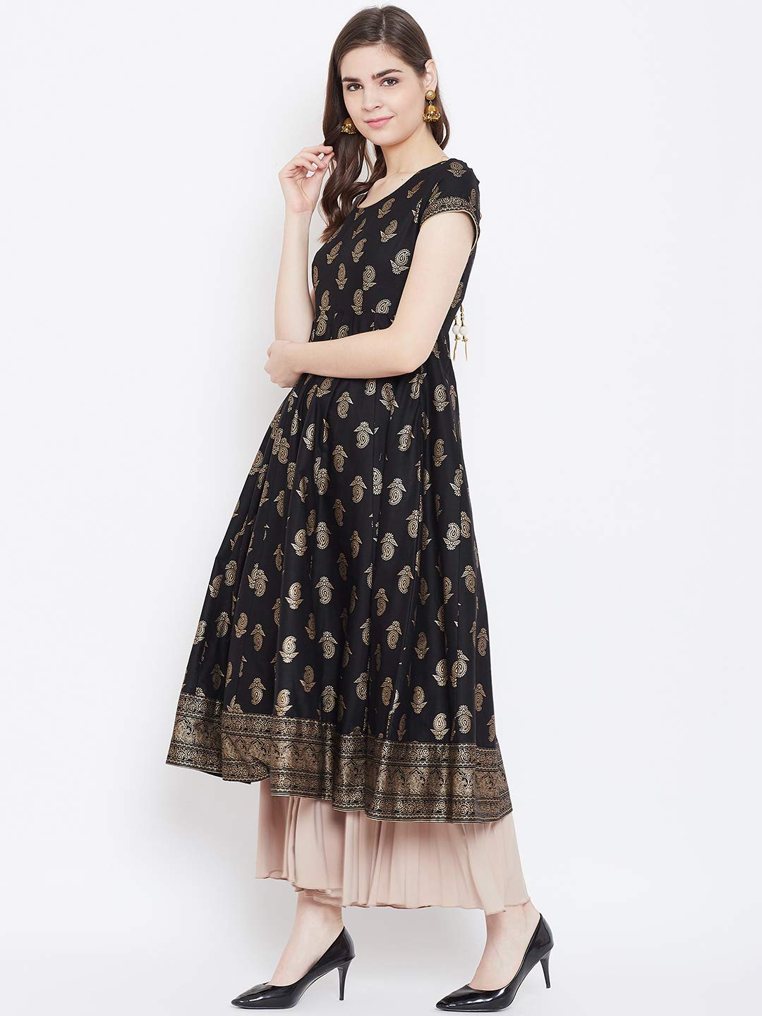 "PH" POSHAKHUB Adorable Women's Soft Cotton Printed Cap Sleeve Anarka Kurti