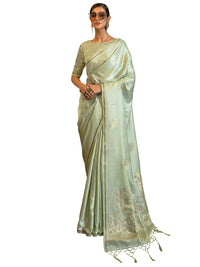 AKHILAM Women's Banarasi Pure Silk Floral Golden Zari Work Woven Design Border Saree with Unstitched Blouse Piece(KSBLE2240_Parent)