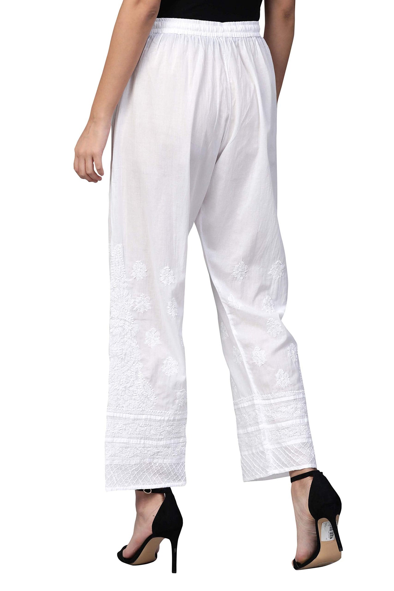Ada Women's Hand Embroidered Lucknow Chikan Pure Cotton Palazzo
