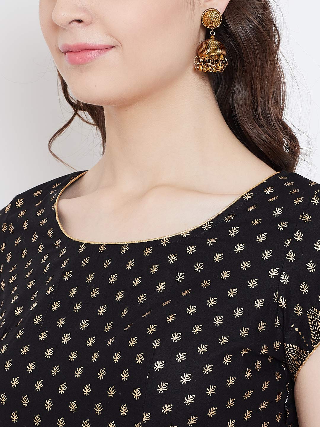 "PH" POSHAKHUB Adorable Women's Soft Cotton Printed Cap Sleeve Anarka Kurti