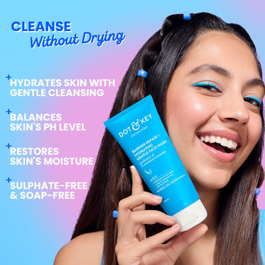 DOT & KEY Barrier Repair + Hydrating Gentle Face Wash With Probiotic | Ceremide Face Wash | For Dry Skin,Normal Skin & Sensitive Skin | Gently Cleanses Skin From Dirt & Oil For Unisex,100Ml