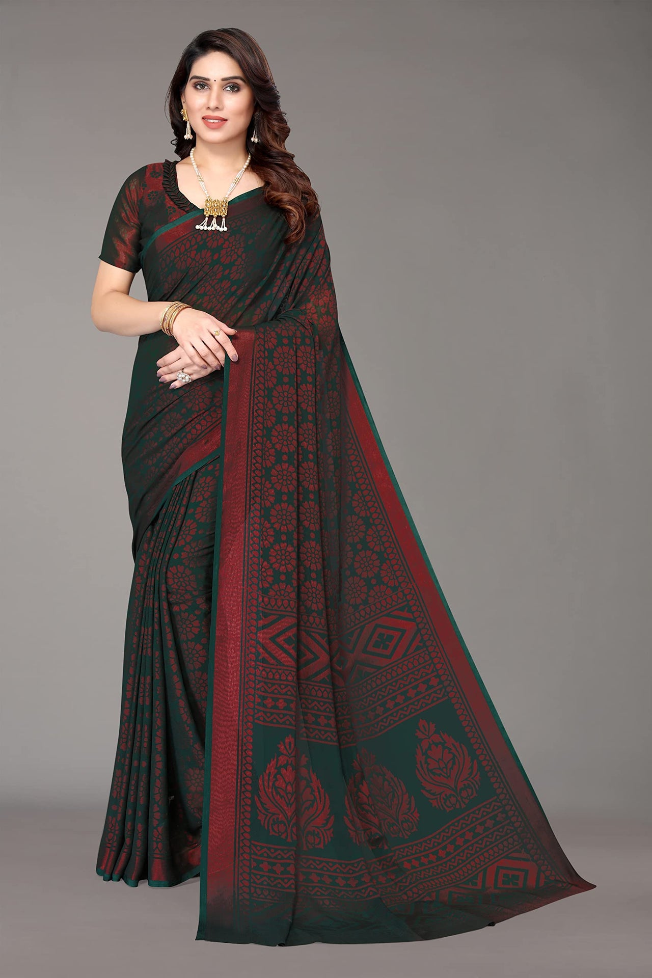 Winza Designer Women's Chiffon Brasso Printed Saree with Blouse Piece (WDP Brasso Malini W)