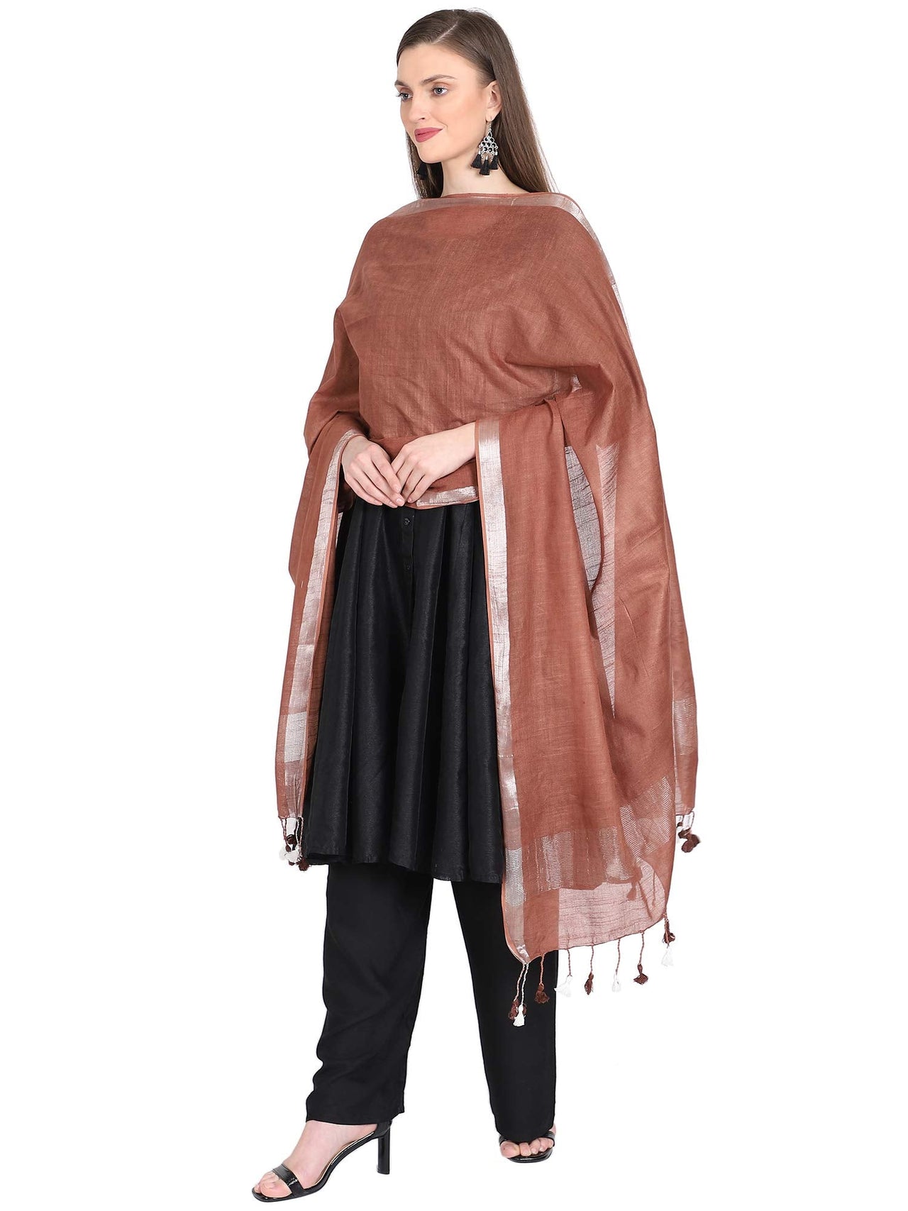 THE WEAVE TRAVELLER Women's Solid Cotton Blend Dupatta