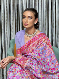 AKHILAM Women's Banarasi Cotton Blend Saree With Blouse Piece