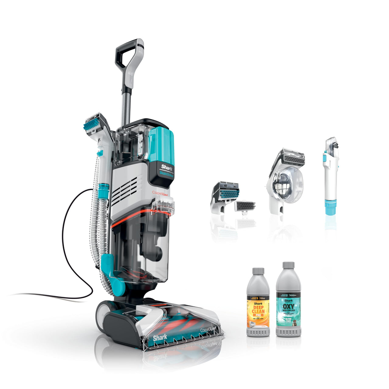 Shark EX201 CarpetXpert Upright Carpet, Area Rug & Upholstery Cleaner with StainStriker, Built-in Spot & Stain Cleaner, Perfect for Pets, Deep Cleaning & Tough Stain Removal, Carpet Shampooer, Cyan Shark CarpetXpert with StainStriker