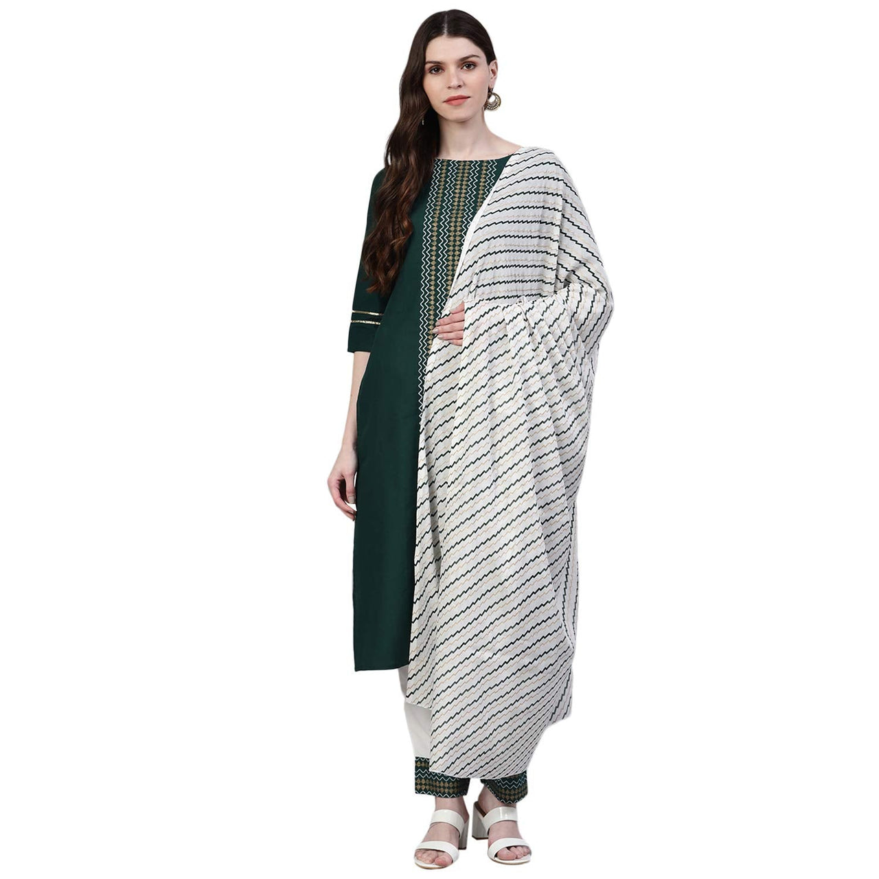 Stylum Women's Printed Cotton Straight Kurta Pant Dupatta Set