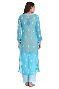 Ada Women's Hand Embroidered Faux Georgette Lucknowi Chikankari Kurti with Slip