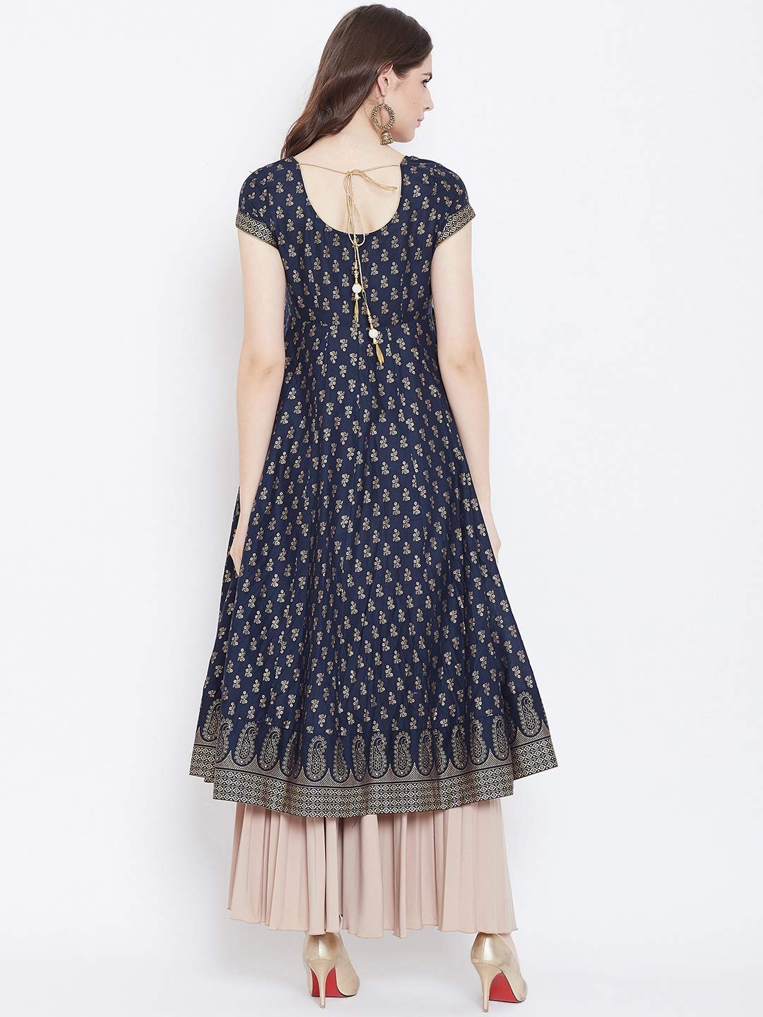 "PH" POSHAKHUB Adorable Women's Soft Cotton Printed Cap Sleeve Anarka Kurti