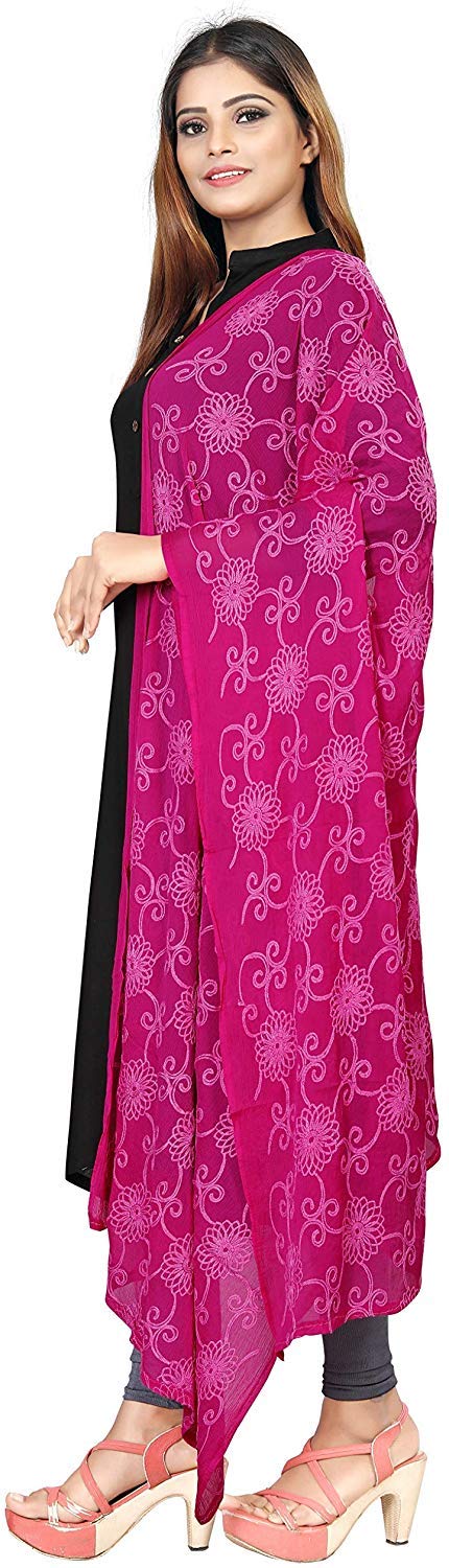 AKSHAR LLC Women's Designer Pure Chiffon Dupatta with Pure Cotton Thread Embroidery Work