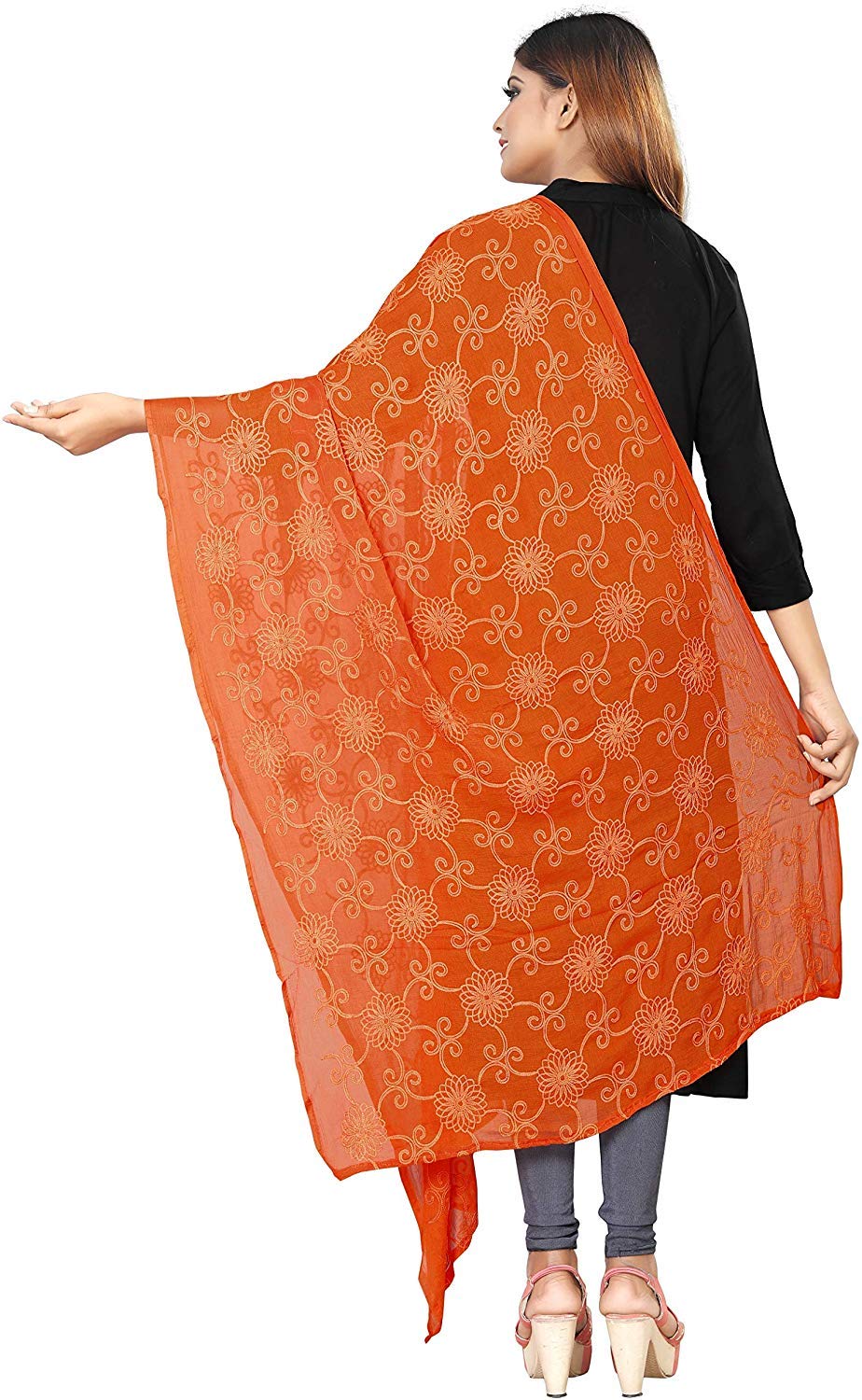 AKSHAR LLC Women's Designer Pure Chiffon Dupatta with Pure Cotton Thread Embroidery Work