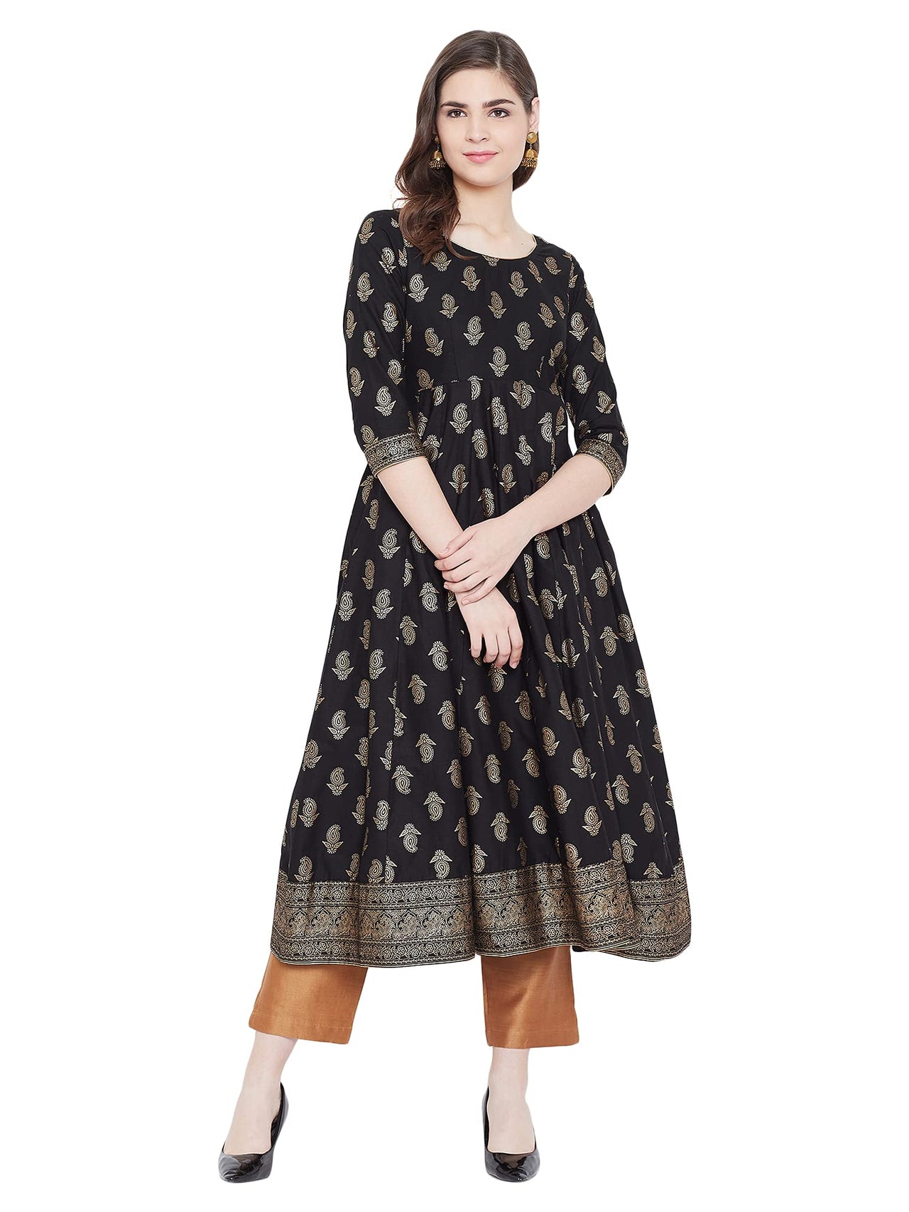 "PH" POSHAKHUB Adorable Women's Soft Cotton Printed Cap Sleeve Anarka Kurti