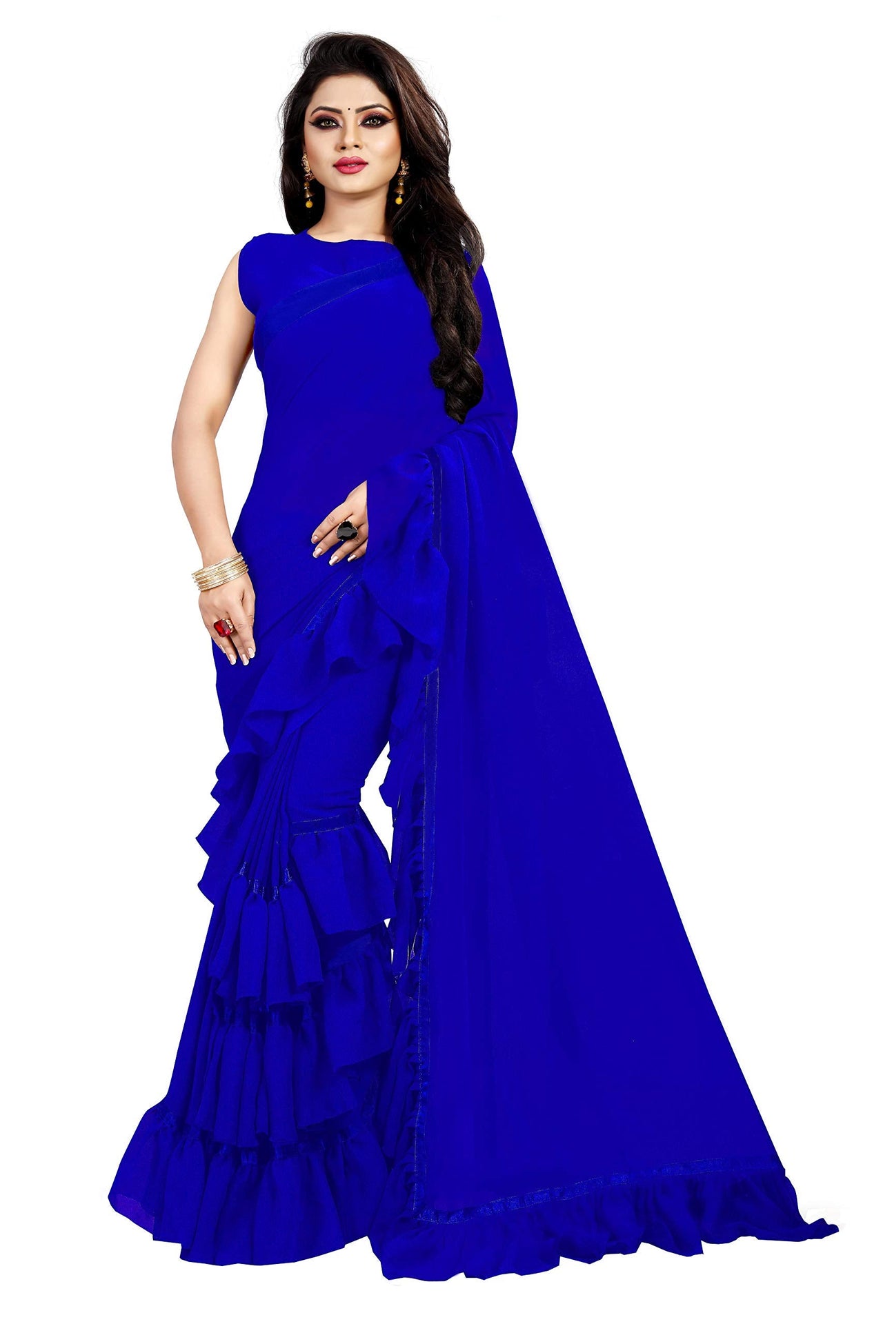 Anjaneya Sarees Women's Georgette Saree With Blouse Piece