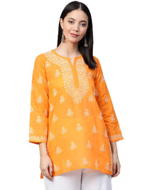 Ada Women's Cotton Top Tunic Hand Embroidered Lucknowi Chikankari Short Kurti