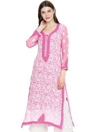 Ada Women's Hand Embroidered Faux Georgette Lucknowi Chikankari Kurti with Slip