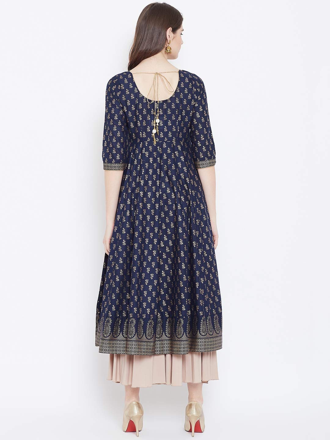"PH" POSHAKHUB Adorable Women's Soft Cotton Printed Cap Sleeve Anarka Kurti