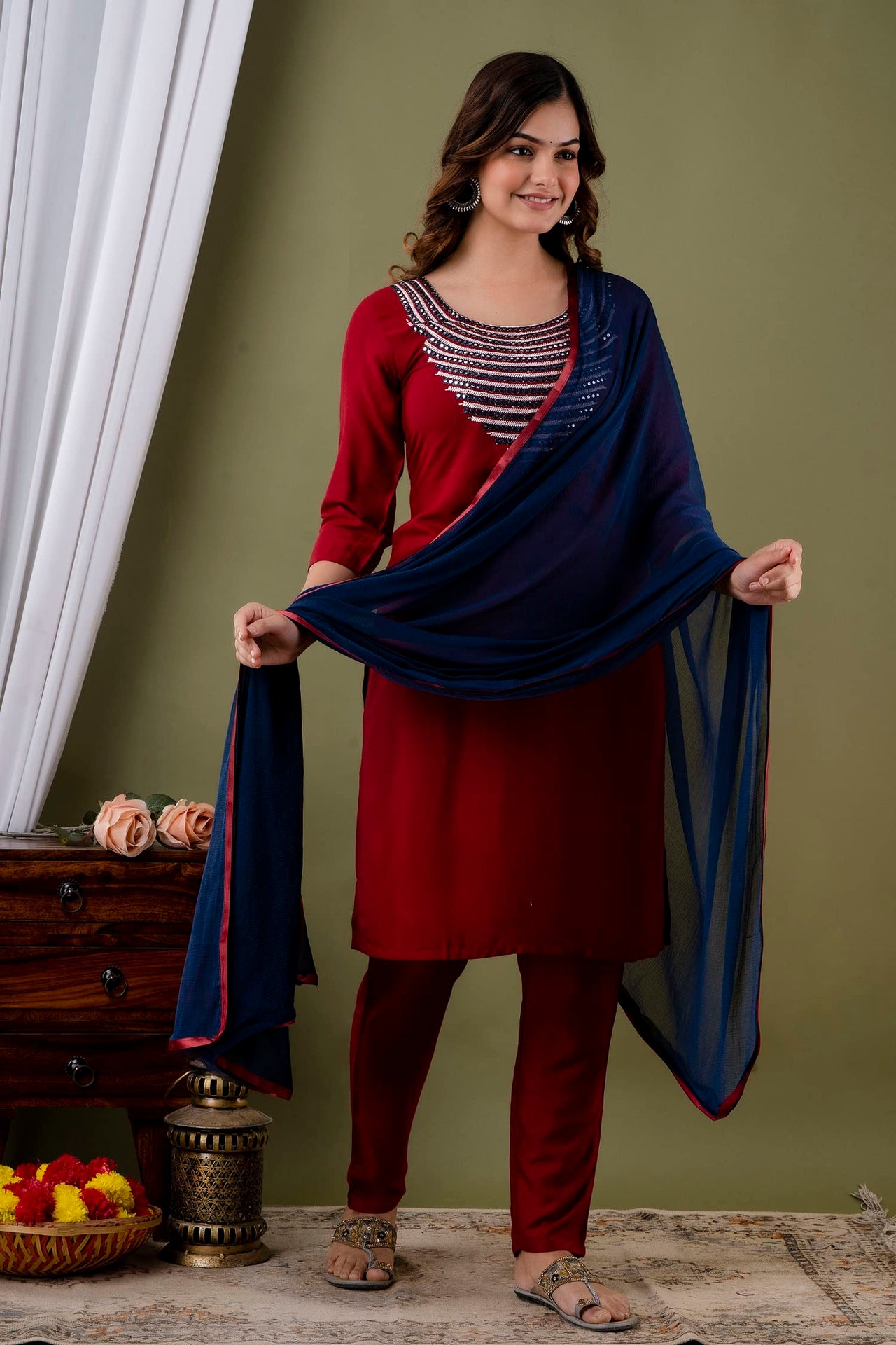 LookMark Womens Cotton Rayon Kurta and Pant Set with Dupatta