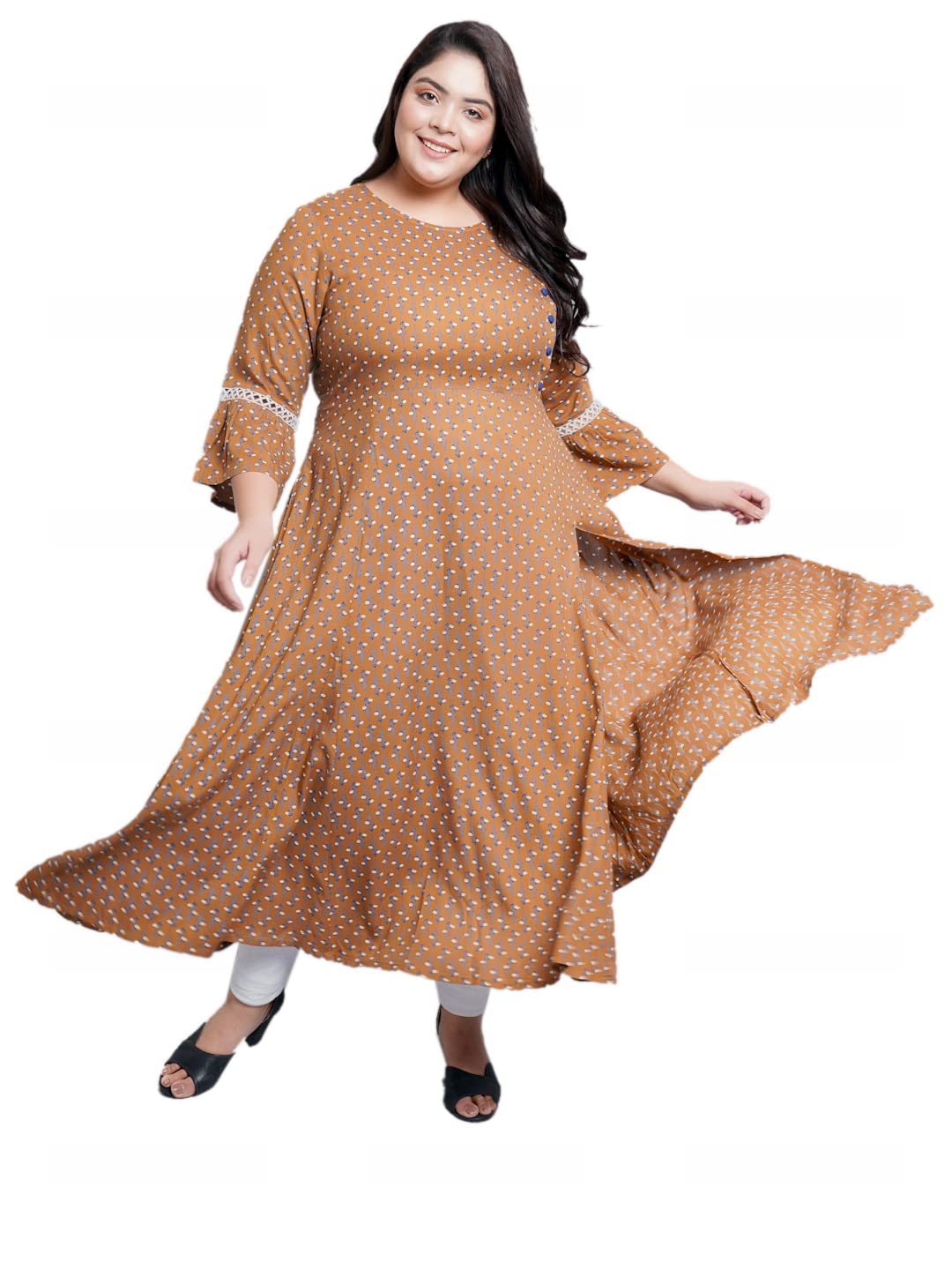 Yash Gallery Women's Rayon Floral Printed A-Line Kurta for Women