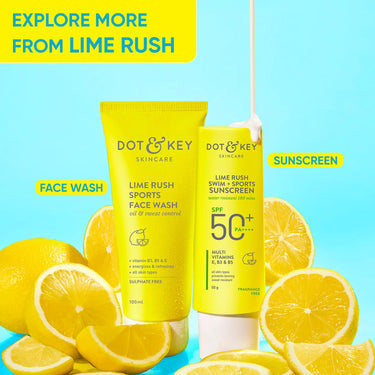 DOT & KEY Lime Rush Sports Face Wash Deep Cleans Oil, Sweat & Dirt For Refreshingly Clean & Oil Free Skin For All Skin Types Sulphate Free & Non Drying Facewash Active Sports Friendly 100Ml