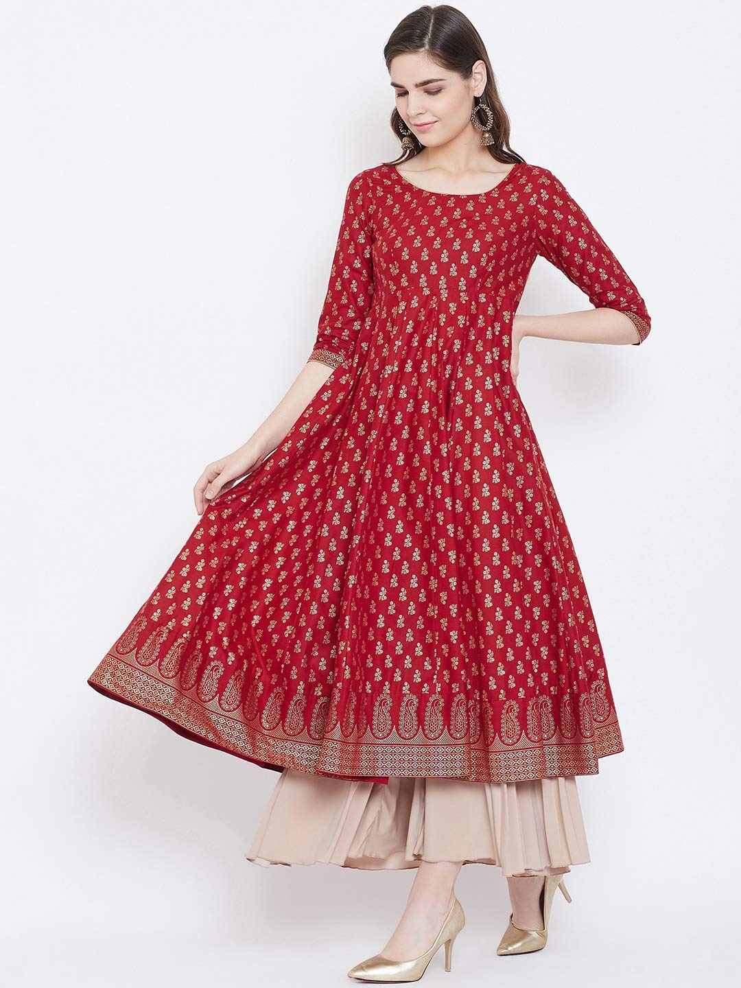 "PH" POSHAKHUB Adorable Women's Soft Cotton Printed Cap Sleeve Anarka Kurti