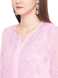 Ada Lucknowi Hand Embroidered Chikankari Women's Georgette Kurta Kurti with Slip