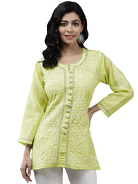 Ada Women's Hand Embroidered Lucknowi Chikankari Cotton Straight Short Top Kurti A178625