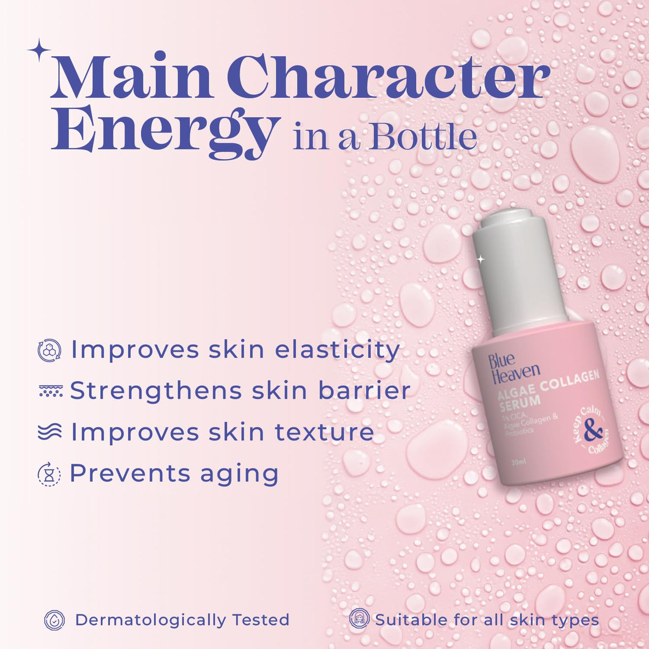 Blue Heaven 0.5% Algae Collagen Anti Aging Serum for Women | 1% Probiotics | Boosts Natural Collagen | Prevents Aging | Strengthen Skin Barrier Face Serum for Men and Women, 20ml
