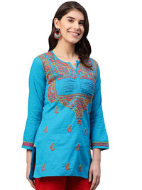 Ada Women's Cotton Top Hand Embroidered Lucknowi Chikankari Tunic Kurti