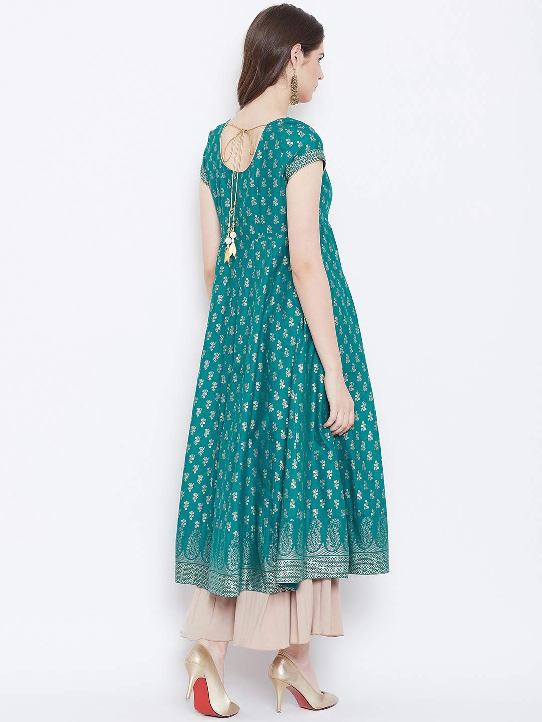 "PH" POSHAKHUB Adorable Women's Soft Cotton Printed Cap Sleeve Anarka Kurti